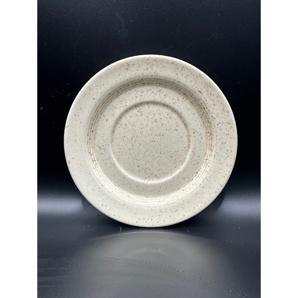 Homer Laughlin J-83 USA Speckled Ceramic Saucer Vintage Cream Brown 6 Inch
